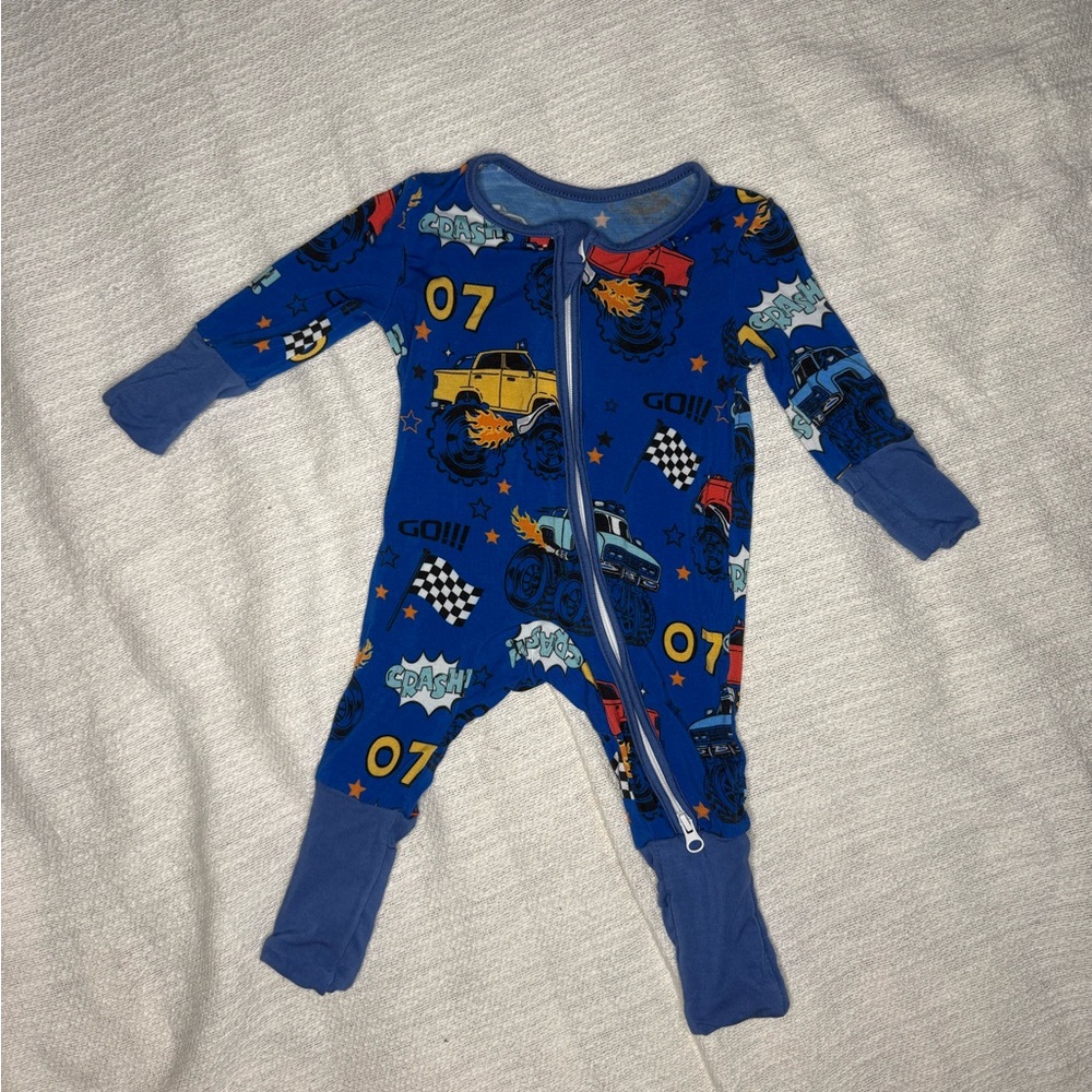 Monster truck bamboo footie pajamas
